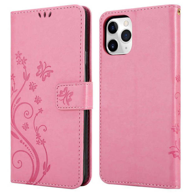 Cadorabo Hoesje geschikt voor Apple iPhone 11 PRO in BLOEMEN ROZE - Beschermhoes Case Cover Bloemen magnetische sluiting