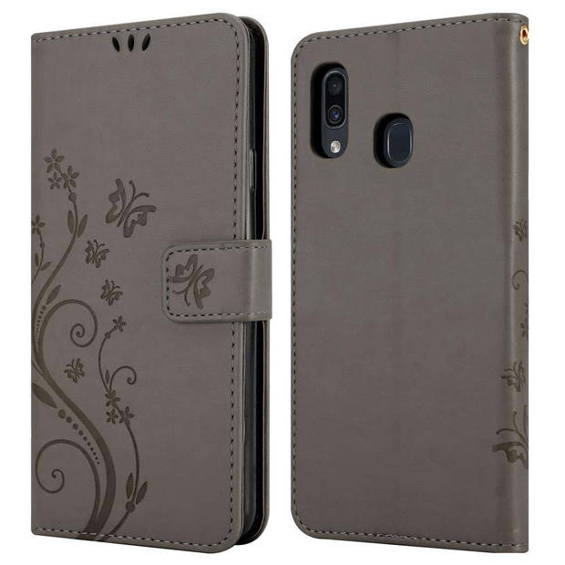 Cadorabo Hoesje geschikt voor Samsung Galaxy A20 / A30 / M10s in BLOEMEN GRIJS - Beschermhoes Case Cover Bloemen