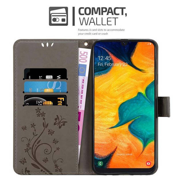 Cadorabo Hoesje geschikt voor Samsung Galaxy A20 / A30 / M10s in BLOEMEN GRIJS - Beschermhoes Case Cover Bloemen