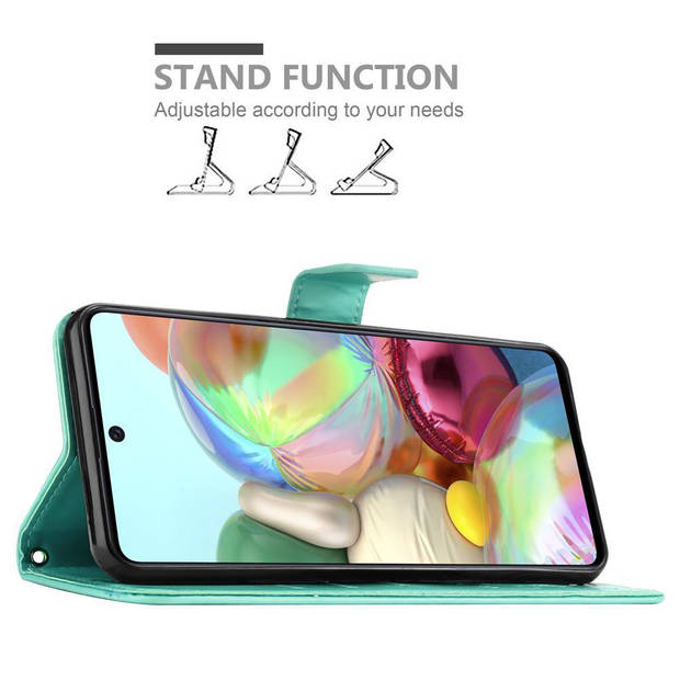 Cadorabo Hoesje geschikt voor Samsung Galaxy A71 4G in BLOEMEN TURKOOIS - Beschermhoes Case Cover Bloemen magnetische