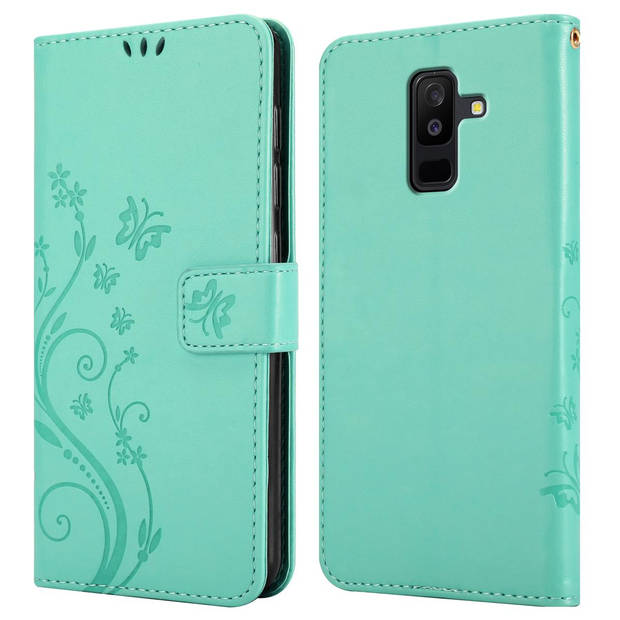 Cadorabo Hoesje geschikt voor Samsung Galaxy A6 PLUS 2018 in BLOEMEN TURKOOIS - Beschermhoes Case Cover Bloemen