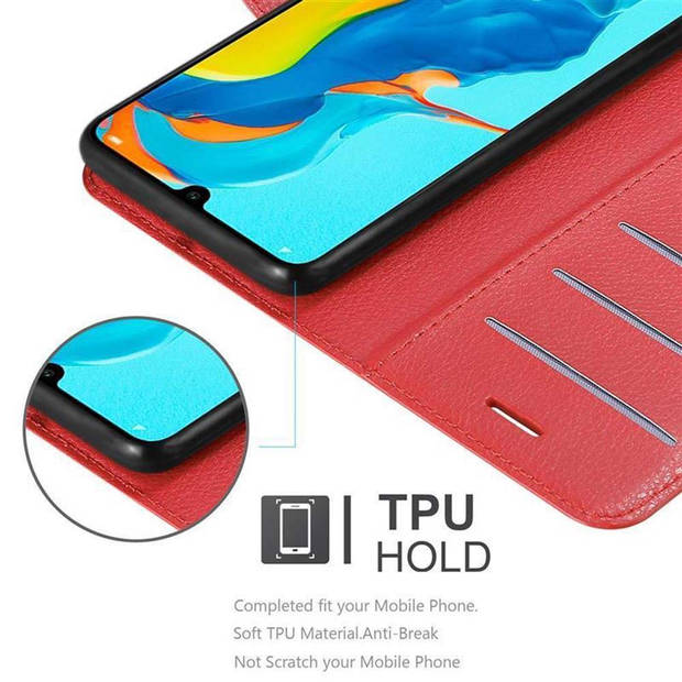 Cadorabo Hoesje geschikt voor Huawei P30 LITE in KARMIJN ROOD - Beschermhoes Cover magnetische sluiting Case