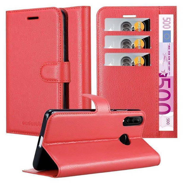 Cadorabo Hoesje geschikt voor Huawei P30 LITE in KARMIJN ROOD - Beschermhoes Cover magnetische sluiting Case