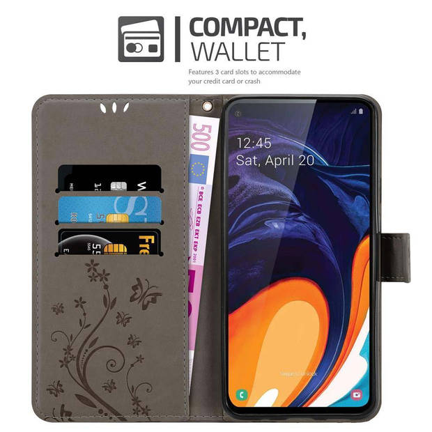 Cadorabo Hoesje geschikt voor Samsung Galaxy A60 / M40 in BLOEMEN GRIJS - Beschermhoes Case Cover Bloemen magnetische