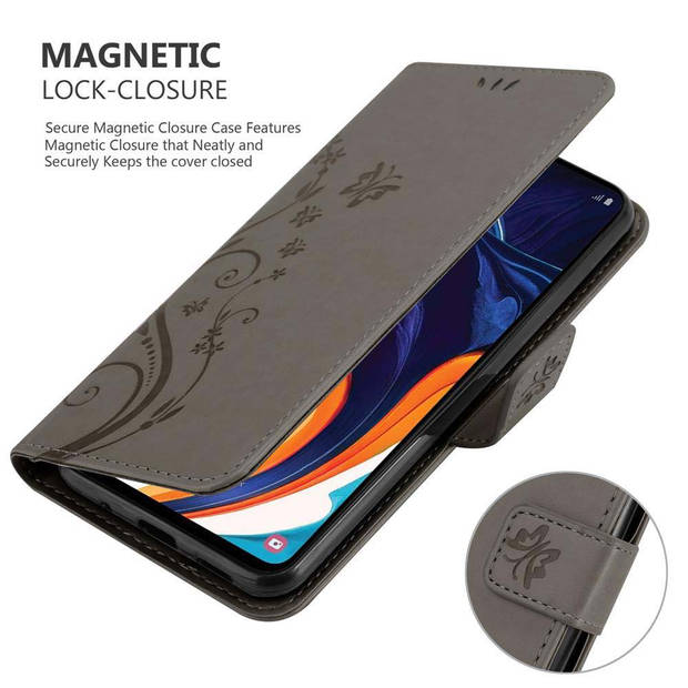 Cadorabo Hoesje geschikt voor Samsung Galaxy A60 / M40 in BLOEMEN GRIJS - Beschermhoes Case Cover Bloemen magnetische