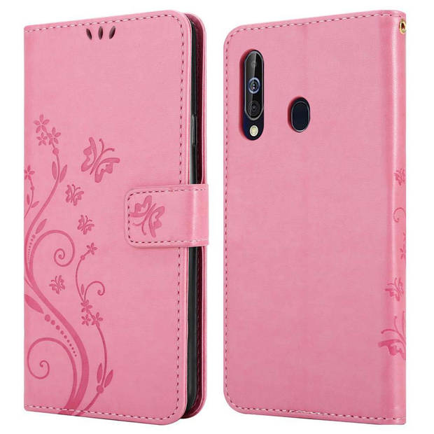 Cadorabo Hoesje geschikt voor Samsung Galaxy A60 / M40 in BLOEMEN ROZE - Beschermhoes Case Cover Bloemen magnetische