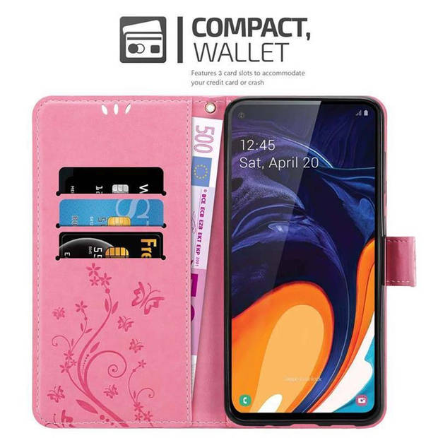 Cadorabo Hoesje geschikt voor Samsung Galaxy A60 / M40 in BLOEMEN ROZE - Beschermhoes Case Cover Bloemen magnetische