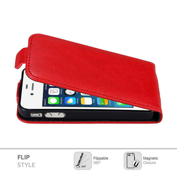 Cadorabo Hoesje geschikt voor Apple iPhone 4 / 4S in APPEL ROOD - Beschermhoes Flip Case Cover magnetische sluiting