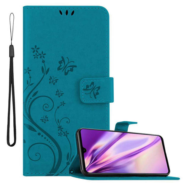 Cadorabo Hoesje geschikt voor Huawei MATE 20 in BLOEMEN BLAUW - Beschermhoes Case Cover Bloemen magnetische sluiting