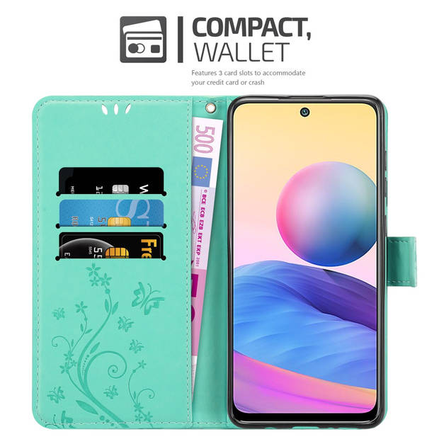 Cadorabo Hoesje geschikt voor Xiaomi RedMi NOTE 10 5G / POCO M3 PRO 5G in BLOEMEN TURKOOIS - Beschermhoes Case Cover