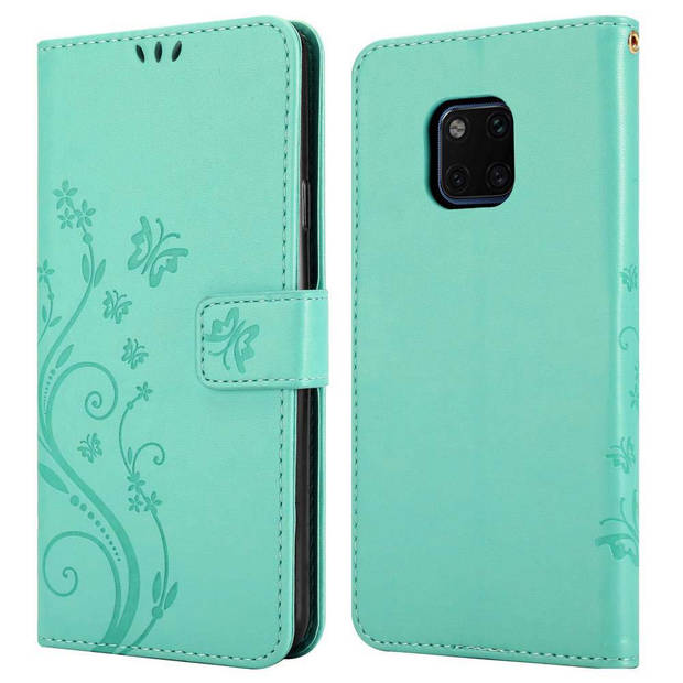 Cadorabo Hoesje geschikt voor Huawei MATE 20 PRO in BLOEMEN TURKOOIS - Beschermhoes Case Cover Bloemen magnetische