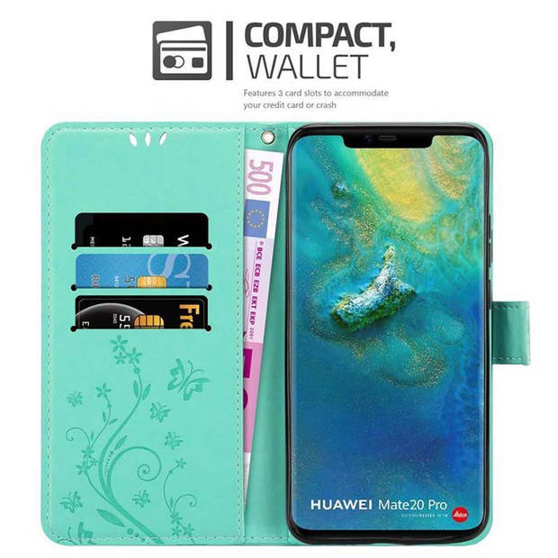 Cadorabo Hoesje geschikt voor Huawei MATE 20 PRO in BLOEMEN TURKOOIS - Beschermhoes Case Cover Bloemen magnetische