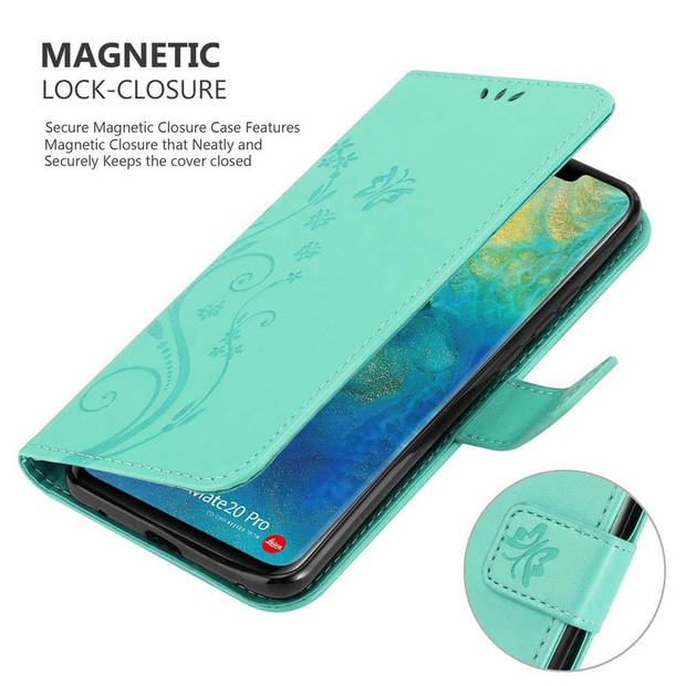 Cadorabo Hoesje geschikt voor Huawei MATE 20 PRO in BLOEMEN TURKOOIS - Beschermhoes Case Cover Bloemen magnetische