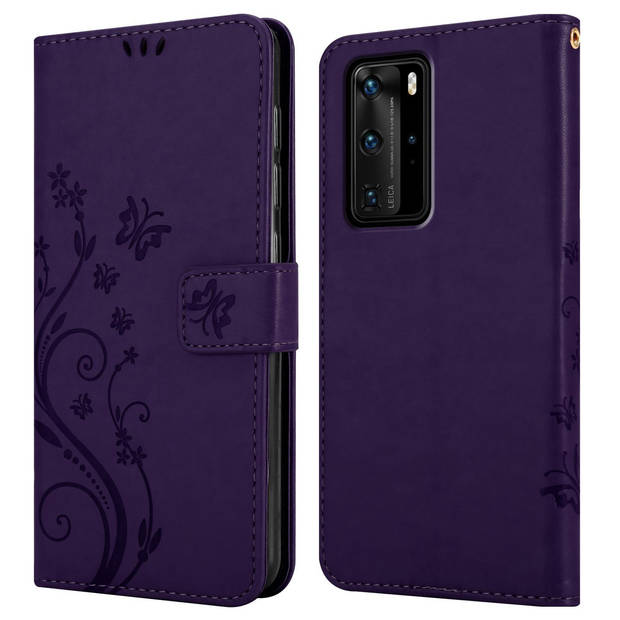 Cadorabo Hoesje geschikt voor Huawei P40 PRO / P40 PRO+ in BLOEMEN DONKER PAARS - Beschermhoes Case Cover Bloemen