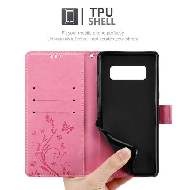 Cadorabo Hoesje geschikt voor Samsung Galaxy NOTE 8 in BLOEMEN ROZE - Beschermhoes Case Cover Bloemen magnetische