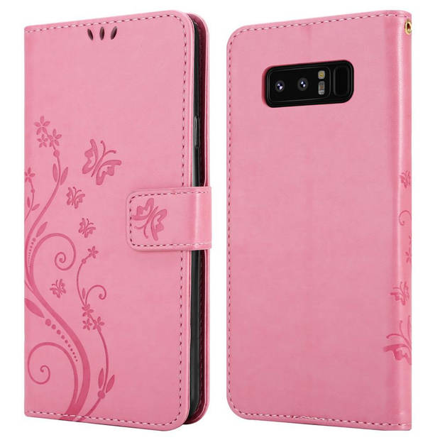 Cadorabo Hoesje geschikt voor Samsung Galaxy NOTE 8 in BLOEMEN ROZE - Beschermhoes Case Cover Bloemen magnetische