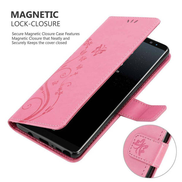 Cadorabo Hoesje geschikt voor Samsung Galaxy NOTE 8 in BLOEMEN ROZE - Beschermhoes Case Cover Bloemen magnetische