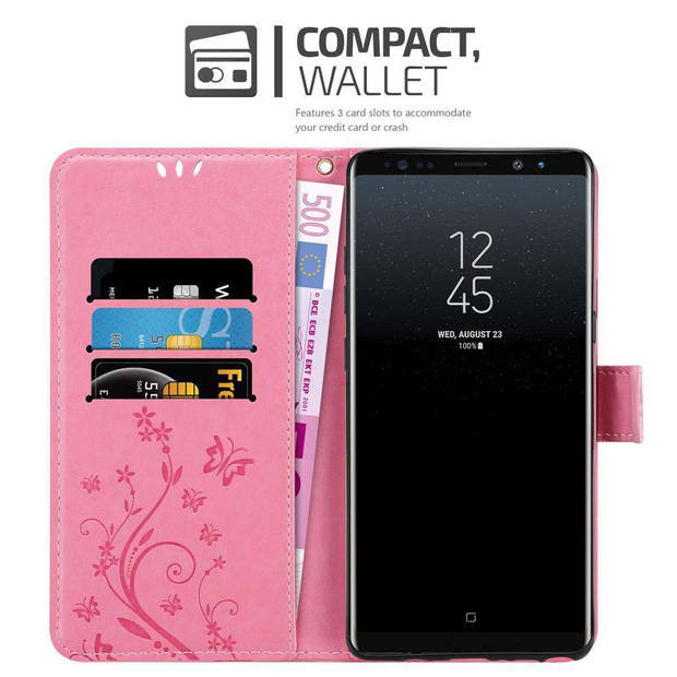 Cadorabo Hoesje geschikt voor Samsung Galaxy NOTE 8 in BLOEMEN ROZE - Beschermhoes Case Cover Bloemen magnetische