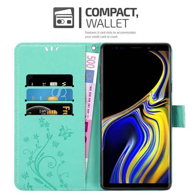 Cadorabo Hoesje geschikt voor Samsung Galaxy NOTE 9 in BLOEMEN TURKOOIS - Beschermhoes Case Cover Bloemen magnetische