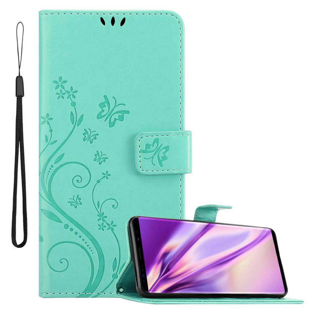 Cadorabo Hoesje geschikt voor Samsung Galaxy NOTE 9 in BLOEMEN TURKOOIS - Beschermhoes Case Cover Bloemen magnetische