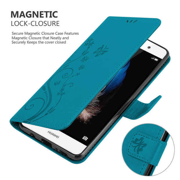 Cadorabo Hoesje geschikt voor Huawei P8 LITE 2015 in BLOEMEN BLAUW - Beschermhoes Case Cover Bloemen magnetische