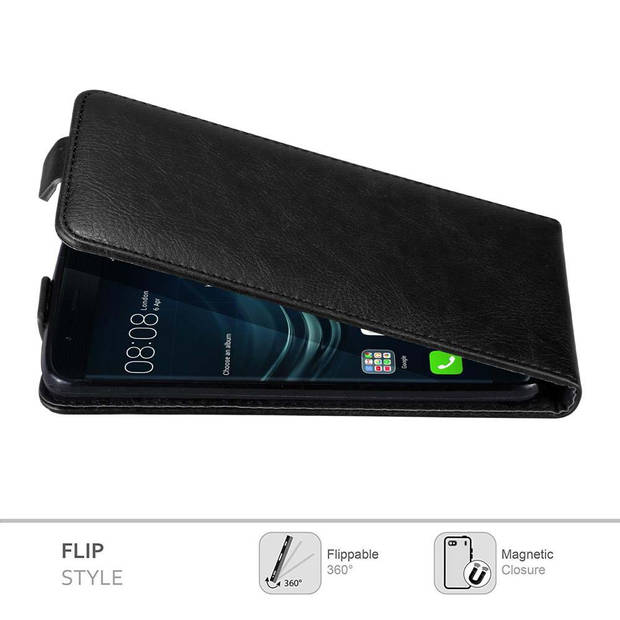 Cadorabo Hoesje geschikt voor Huawei P9 in ZWARTE NACHT - Beschermhoes Flip Case Cover magnetische sluiting