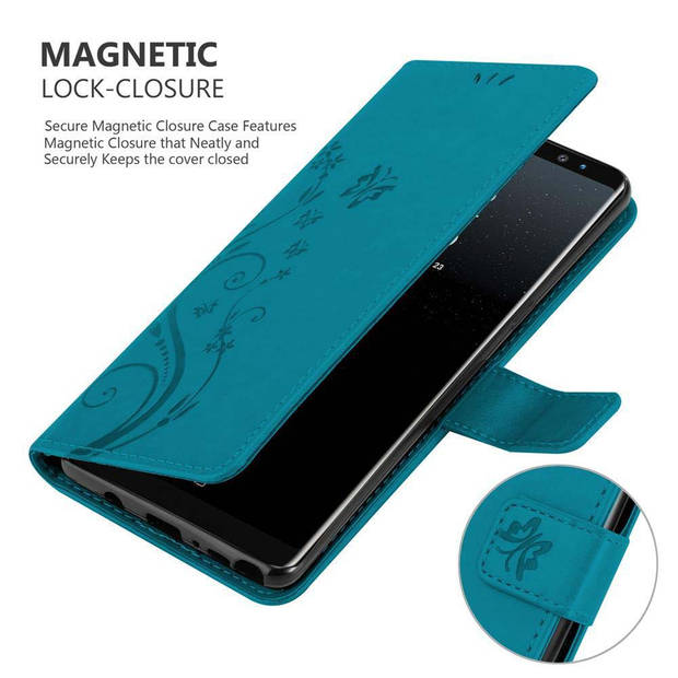 Cadorabo Hoesje geschikt voor Samsung Galaxy NOTE 8 in BLOEMEN BLAUW - Beschermhoes Case Cover Bloemen magnetische
