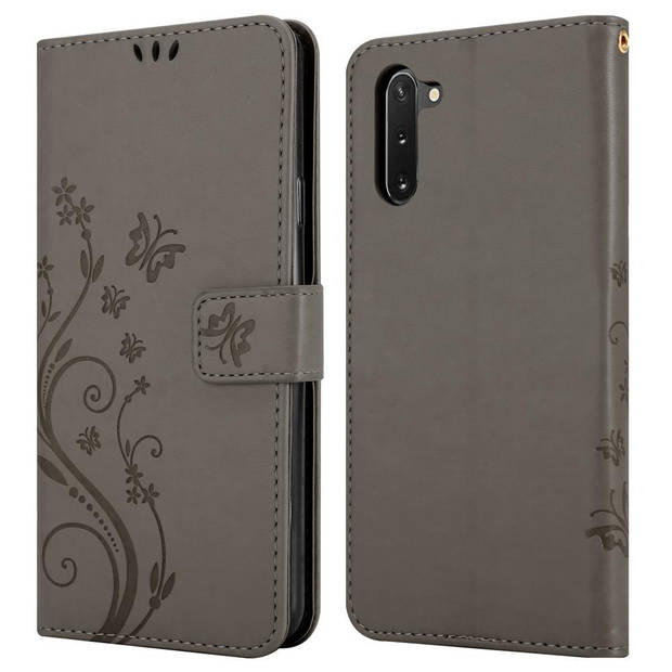 Cadorabo Hoesje geschikt voor Samsung Galaxy NOTE 10 in BLOEMEN GRIJS - Beschermhoes Case Cover Bloemen magnetische