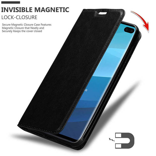 Cadorabo Hoesje geschikt voor Samsung Galaxy S10 PLUS in ZWARTE NACHT - Beschermhoes Case magnetische sluiting Cover