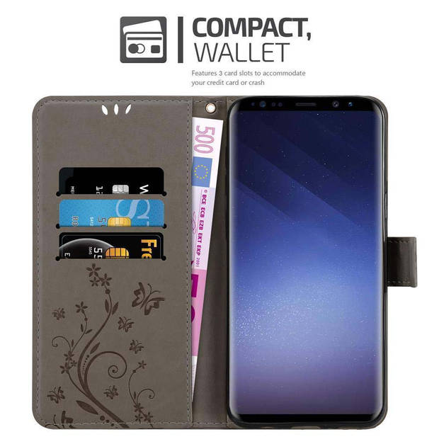 Cadorabo Hoesje geschikt voor Samsung Galaxy S9 PLUS in BLOEMEN GRIJS - Beschermhoes Case Cover Bloemen magnetische