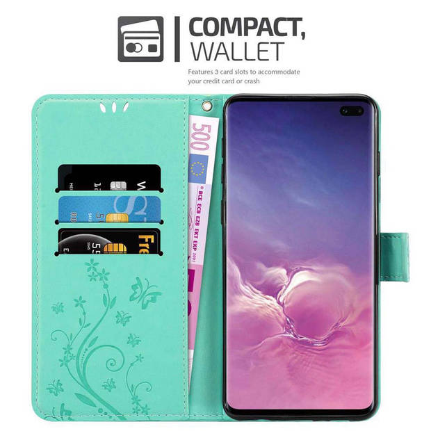 Cadorabo Hoesje geschikt voor Samsung Galaxy S10 PLUS in BLOEMEN TURKOOIS - Beschermhoes Case Cover Bloemen magnetische