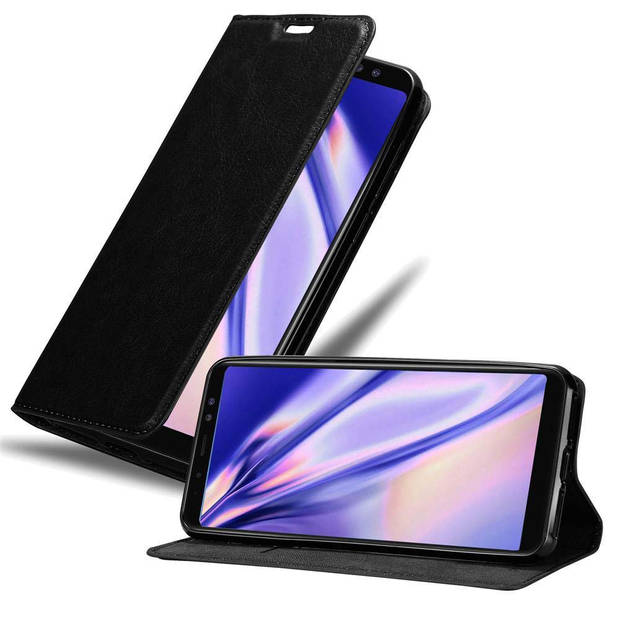 Cadorabo Hoesje geschikt voor Samsung Galaxy A8 2018 in ZWARTE NACHT - Beschermhoes Case magnetische sluiting Cover