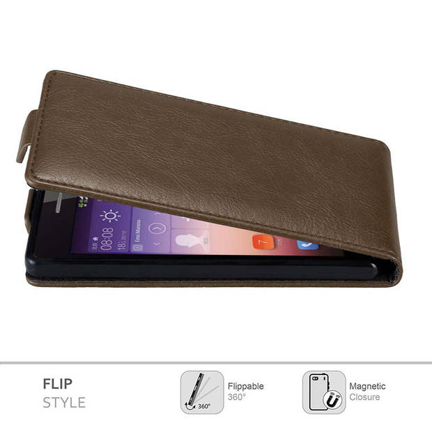 Cadorabo Hoesje geschikt voor Huawei ASCEND P7 in KOFFIE BRUIN - Beschermhoes Flip Case Cover magnetische sluiting