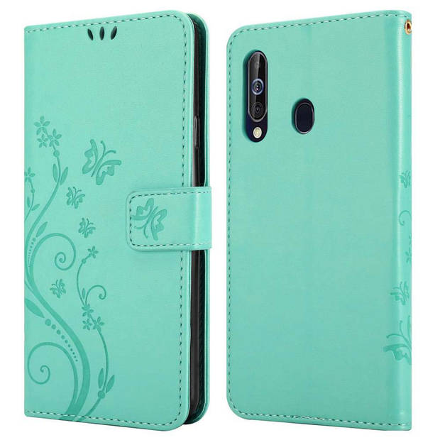 Cadorabo Hoesje geschikt voor Samsung Galaxy A60 / M40 in BLOEMEN TURKOOIS - Beschermhoes Case Cover Bloemen magnetische