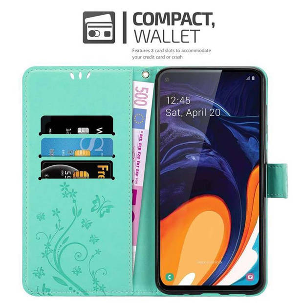 Cadorabo Hoesje geschikt voor Samsung Galaxy A60 / M40 in BLOEMEN TURKOOIS - Beschermhoes Case Cover Bloemen magnetische