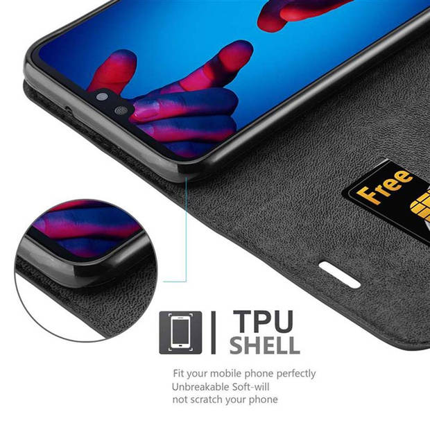 Cadorabo Hoesje geschikt voor Huawei P20 in ZWARTE NACHT - Beschermhoes Case magnetische sluiting Cover