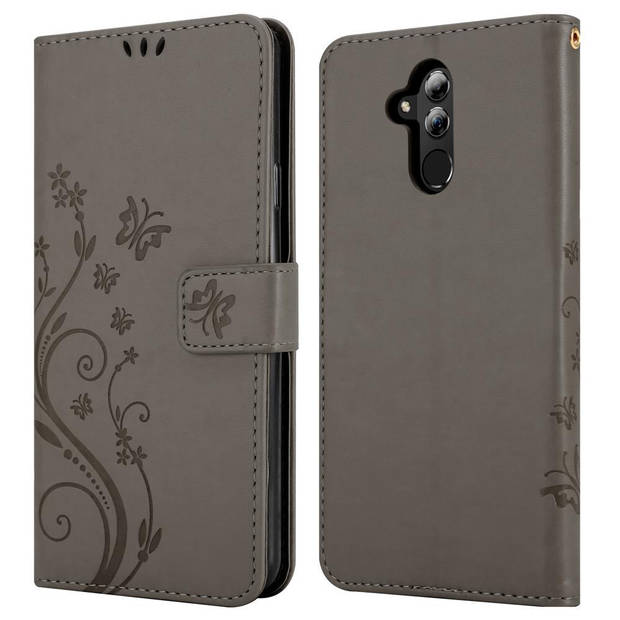 Cadorabo Hoesje geschikt voor Huawei MATE 20 LITE in BLOEMEN GRIJS - Beschermhoes Case Cover Bloemen magnetische