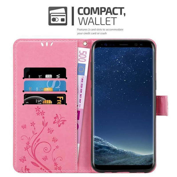 Cadorabo Hoesje geschikt voor Samsung Galaxy S8 PLUS in BLOEMEN ROZE - Beschermhoes Case Cover Bloemen magnetische