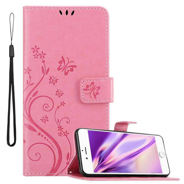 Cadorabo Hoesje geschikt voor Apple iPhone 6 / 6S in BLOEMEN ROZE - Beschermhoes Case Cover Bloemen magnetische sluiting