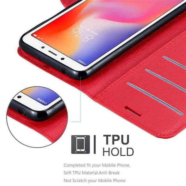 Cadorabo Hoesje geschikt voor Xiaomi RedMi 6 in KARMIJN ROOD - Beschermhoes Cover magnetische sluiting Case