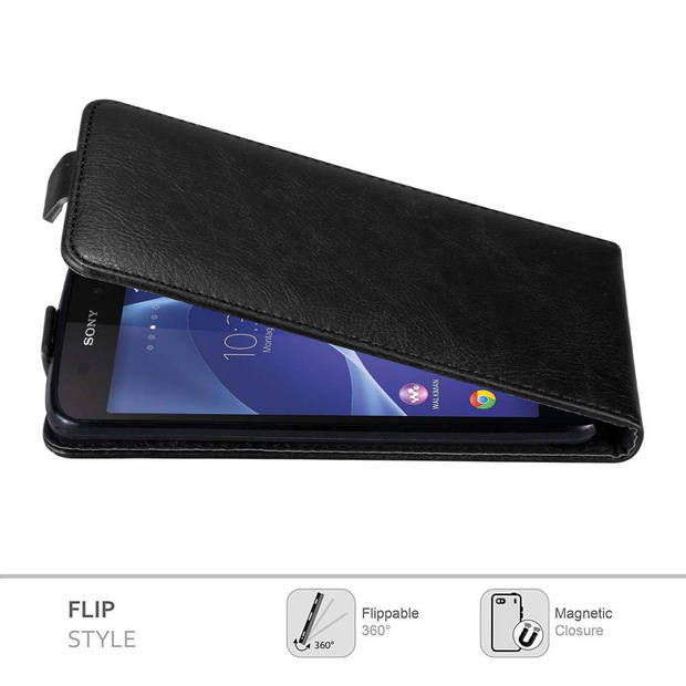 Cadorabo Hoesje geschikt voor Sony Xperia Z2 in ZWARTE NACHT - Beschermhoes Flip Case Cover magnetische sluiting