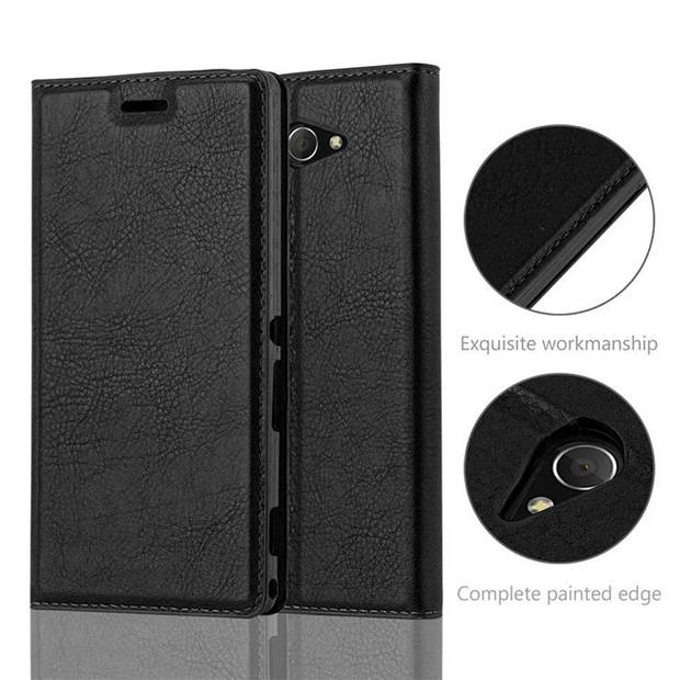 Cadorabo Hoesje geschikt voor Sony Xperia M2 / M2 AQUA in ZWARTE NACHT - Beschermhoes Case magnetische sluiting Cover