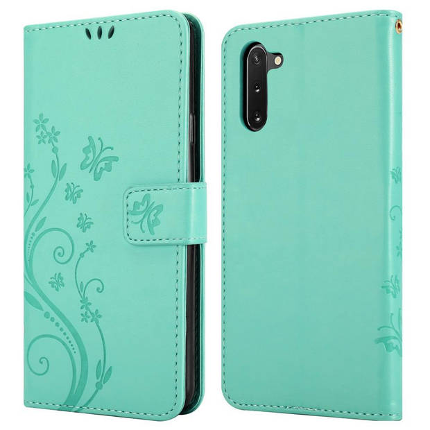 Cadorabo Hoesje geschikt voor Samsung Galaxy NOTE 10 in BLOEMEN TURKOOIS - Beschermhoes Case Cover Bloemen magnetische