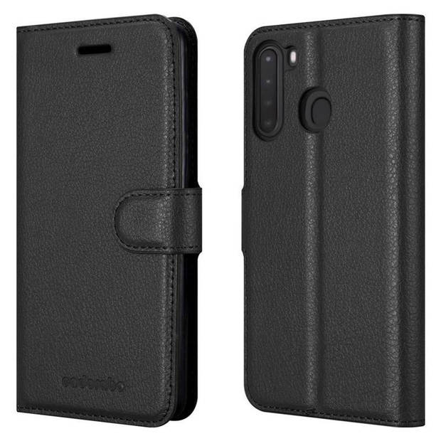 Cadorabo Hoesje geschikt voor Samsung Galaxy A21 in PHANTOM ZWART - Beschermhoes Cover magnetische sluiting Case