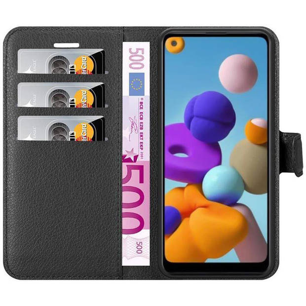 Cadorabo Hoesje geschikt voor Samsung Galaxy A21 in PHANTOM ZWART - Beschermhoes Cover magnetische sluiting Case