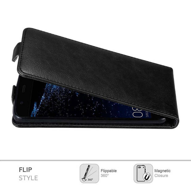 Cadorabo Hoesje geschikt voor Huawei P10 in ZWARTE NACHT - Beschermhoes Flip Case Cover magnetische sluiting