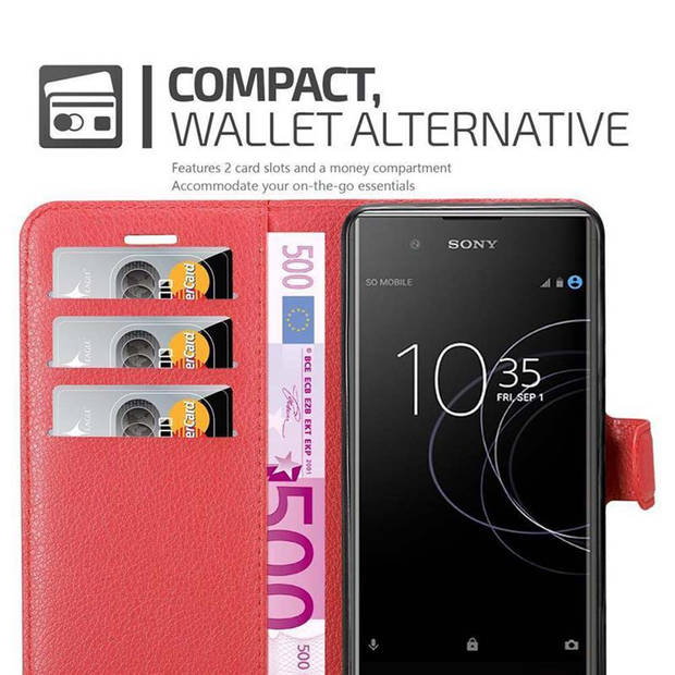 Cadorabo Hoesje geschikt voor Sony Xperia XA1 PLUS in KARMIJN ROOD - Beschermhoes Cover magnetische sluiting Case