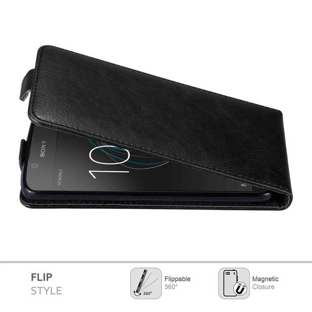 Cadorabo Hoesje geschikt voor Sony Xperia L1 in ZWARTE NACHT - Beschermhoes Flip Case Cover magnetische sluiting