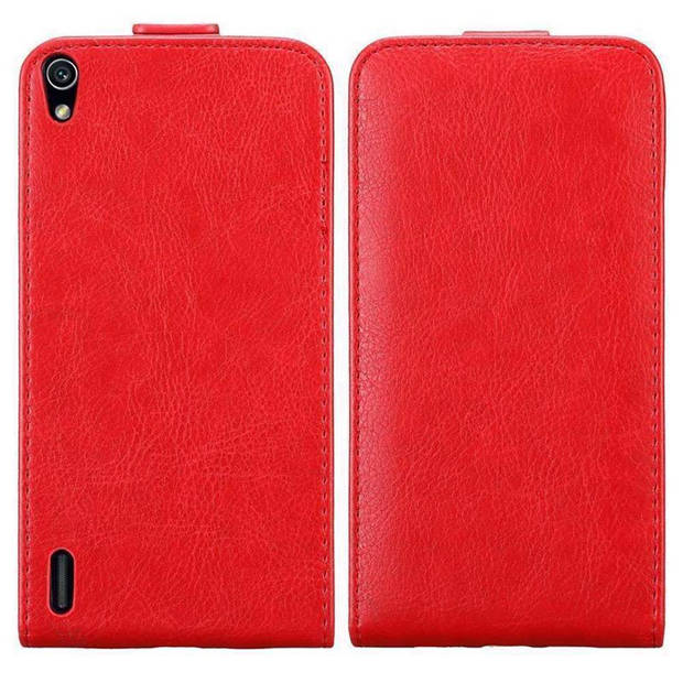 Cadorabo Hoesje geschikt voor Huawei ASCEND P7 in APPEL ROOD - Beschermhoes Flip Case Cover magnetische sluiting