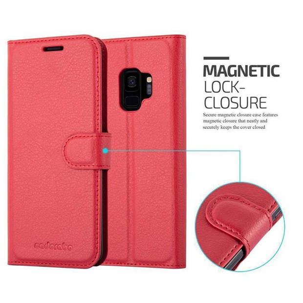 Cadorabo Hoesje geschikt voor Samsung Galaxy S9 in KARMIJN ROOD - Beschermhoes Cover magnetische sluiting Case